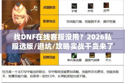 找DNF在线客服没用？2026私服选版/避坑/攻略实战干货来了