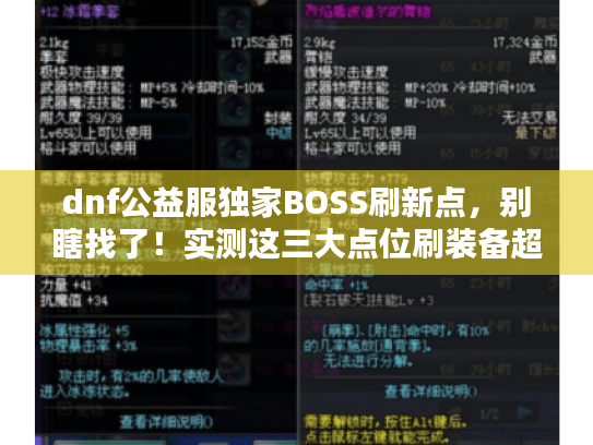 dnf公益服独家BOSS刷新点，别瞎找了！实测这三大点位刷装备超简单