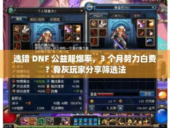 选错 DNF 公益服爆率，3 个月努力白费？骨灰玩家分享筛选法