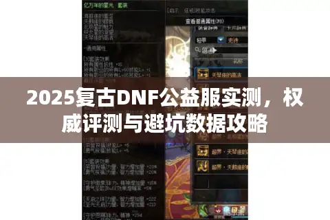 2025复古DNF公益服实测，权威评测与避坑数据攻略