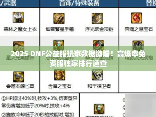 2025 DNF公益服玩家数据激增！高爆率免费服独家排行速查