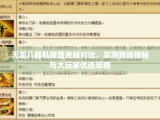 天龙八部私服首充服对比，实测数据揭秘与大玩家优选策略