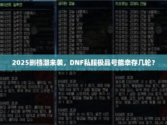 2025删档潮来袭，DNF私服极品号能幸存几轮？