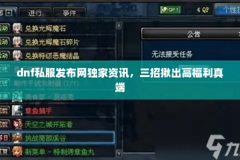 dnf私服发布网独家资讯，三招揪出高福利真端