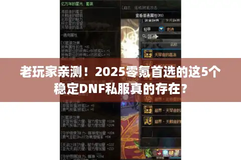 老玩家亲测！2025零氪首选的这5个稳定DNF私服真的存在？