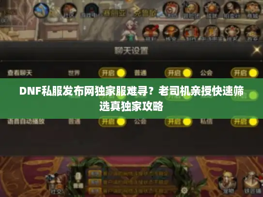 DNF私服发布网独家服难寻？老司机亲授快速筛选真独家攻略