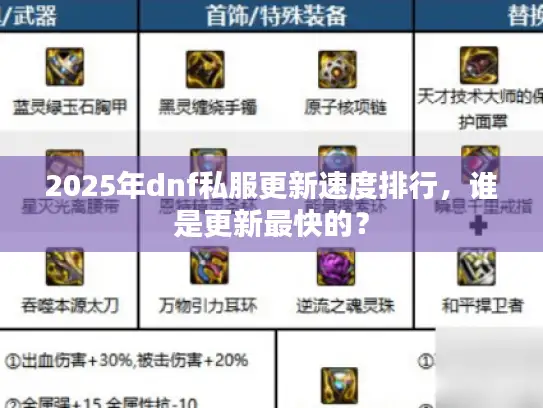2025年dnf私服更新速度排行，谁是更新最快的？