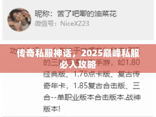 传奇私服神话，2025巅峰私服必入攻略