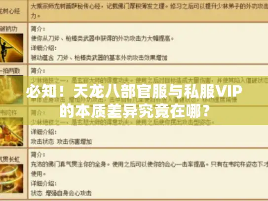 必知！天龙八部官服与私服VIP的本质差异究竟在哪？