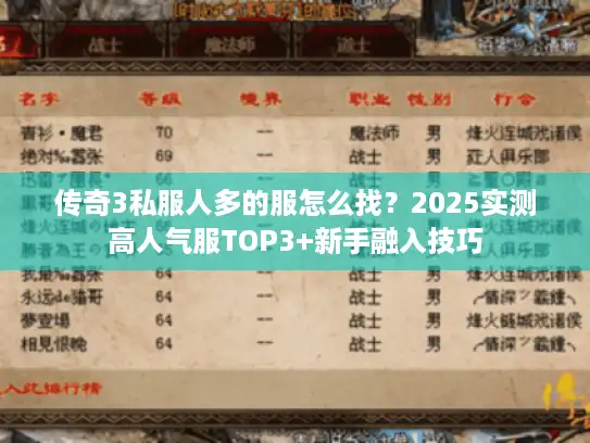 传奇3私服人多的服怎么找？2025实测高人气服TOP3+新手融入技巧