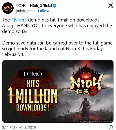 仁王3销量破百万达成里程碑！系列全球累计销额飙至1000万