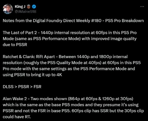 数毛社公布生化9技术测试结果，PS5 Pro表现惊艳引关注
